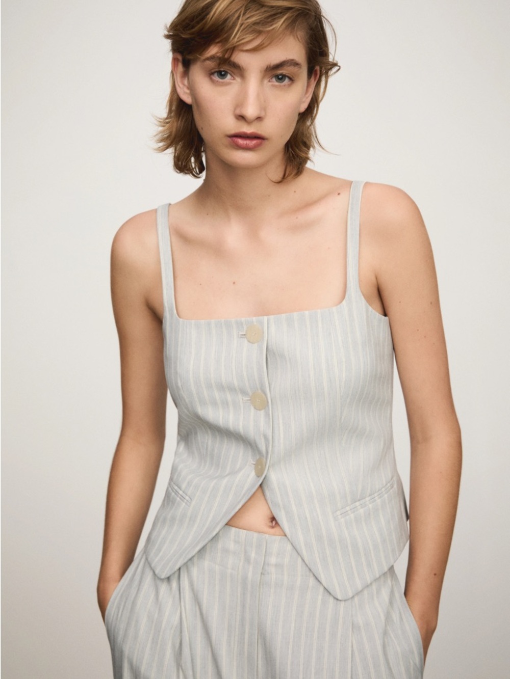Mango Light Gray Striped Vest Tank